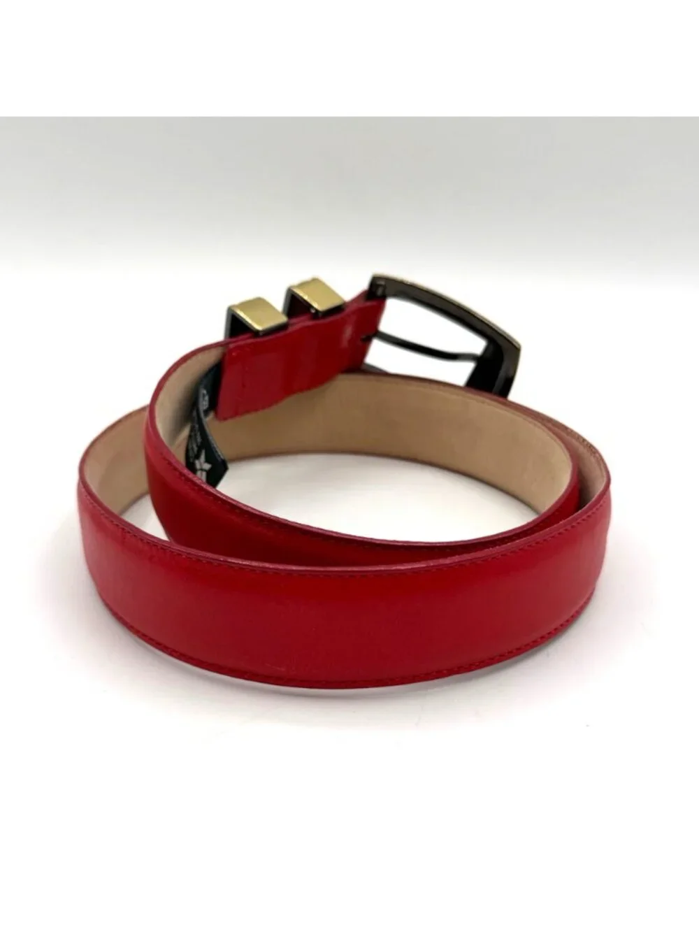 Vintage Brighton Red Leather Belt Brass Buckle #45212 Size M